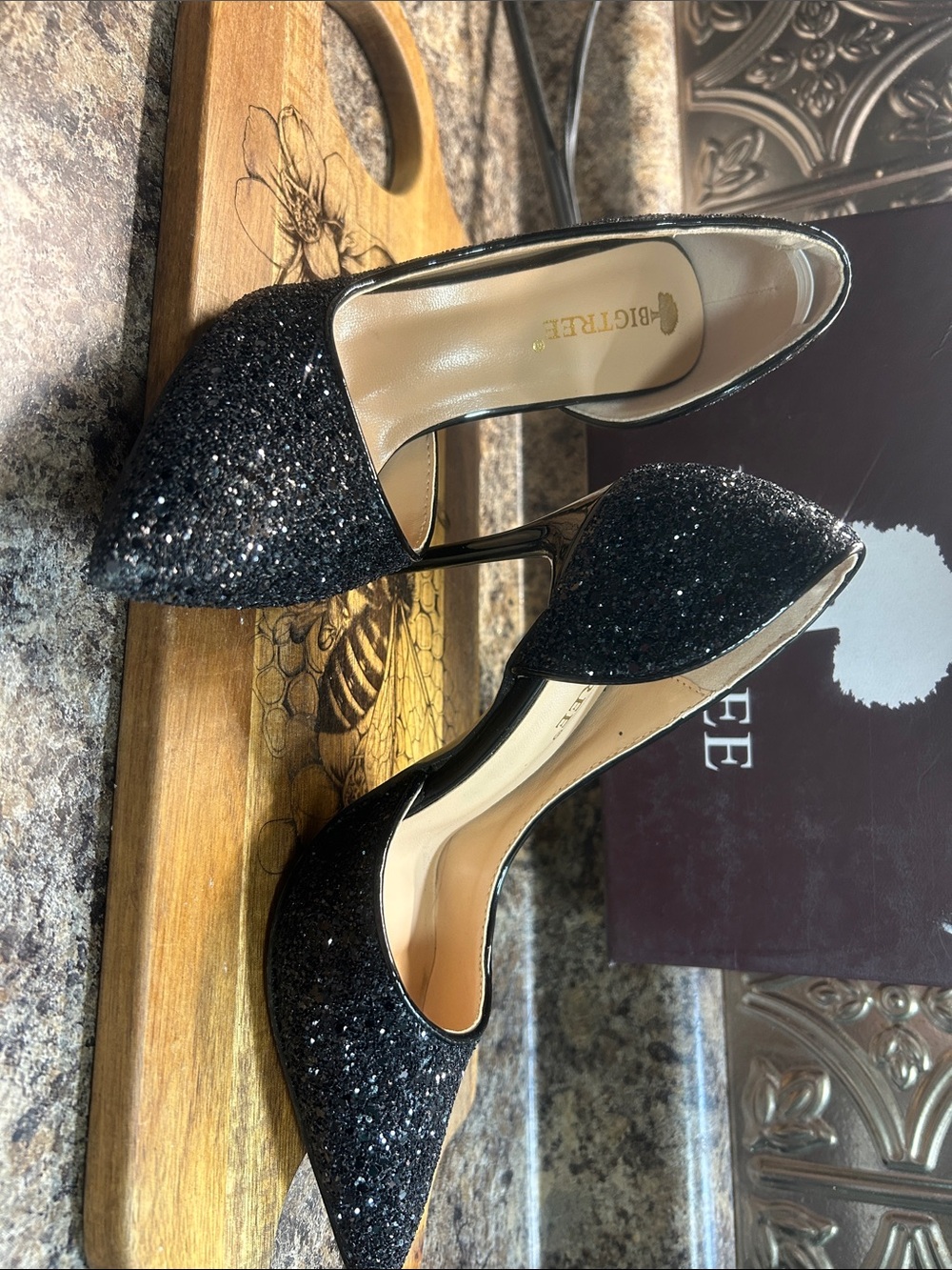 Elegant Black Glitter Pointed-Toe Stiletto Heels by